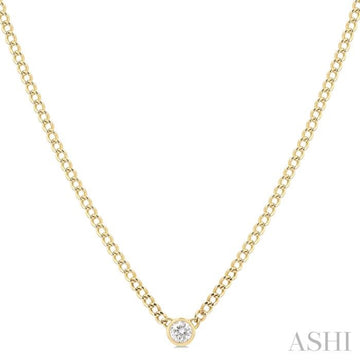 1/5 Ctw Bezel-Set Round Cut Diamond Curb Link Fashion Necklace in 14K Yellow Gold